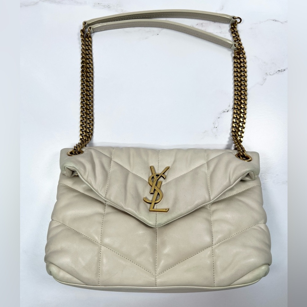 YSL Yves Saint Laurent Puffer Lambskin Leather Shoulder Bag Purse Crossbody